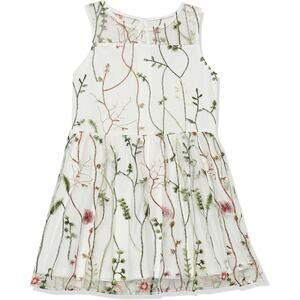 Calvin Klein Sleeveless Embroidered Mesh Overlay Girls' Dress Sz 14 in White NWT